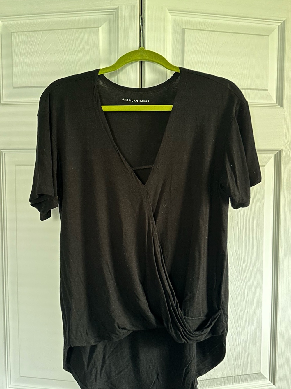 American Eagle Outfitters Black Wrap-Style Short Sleeve Top